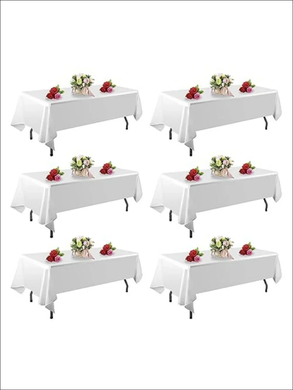 6 Pack White Table Cloth 60x102 Inch Rectangle Polyester Washable Tablecloths